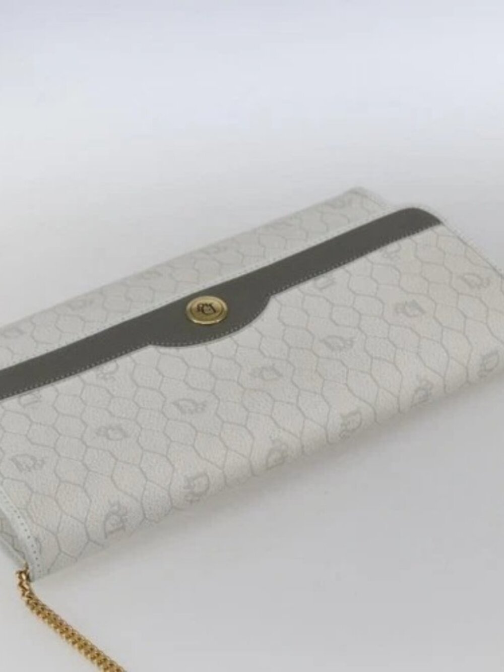 Christian Dior Honeycomb Canvas Chain Shoulder Bag PVC White Gold Auth 173462 - Picture 6 of 15